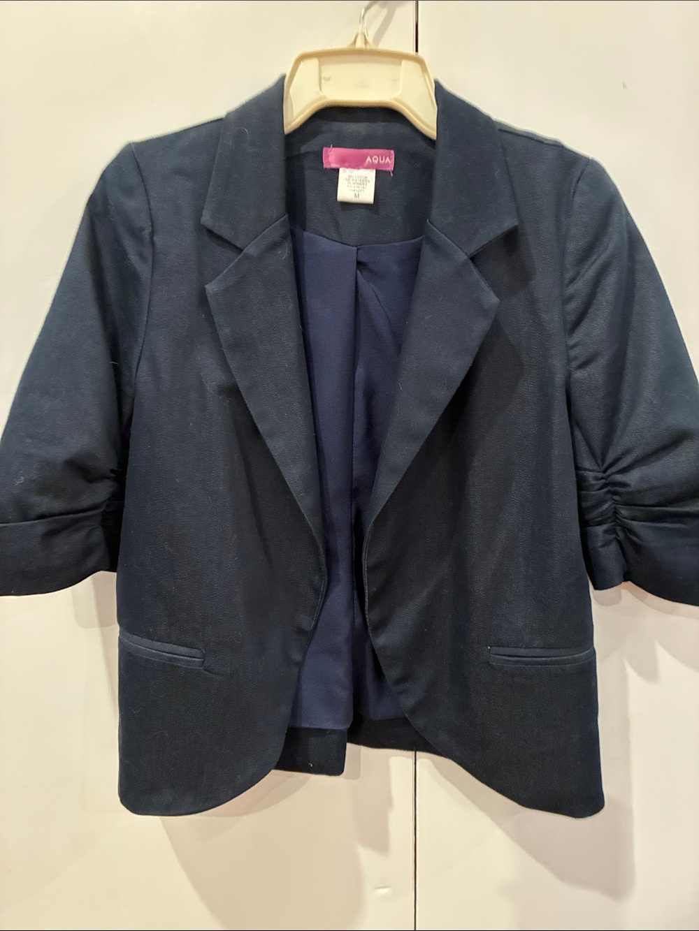 AQUA Navy 3/4 Sleeve Open-Front Blazer
